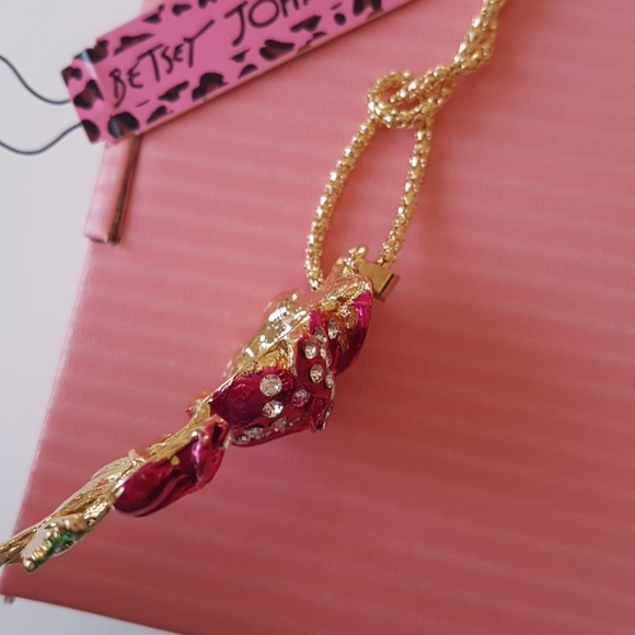 Betsey Johnson Style Necklace Rose with Crystal Pendant Chain - Picture 8 of 12